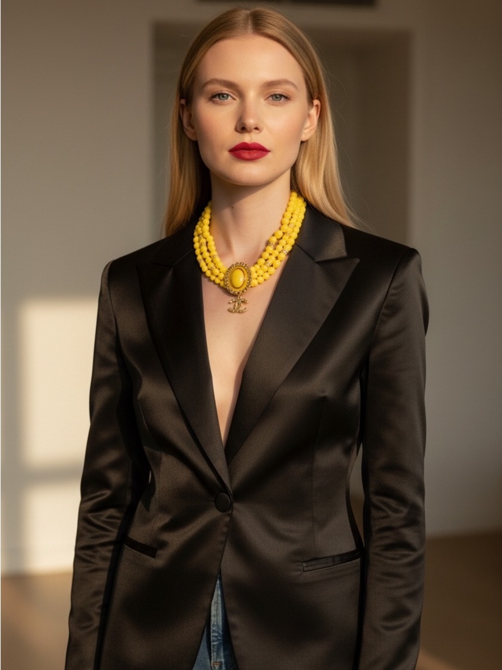 CHANEL Metiers d’Art Collection Yellow and Gold Beaded Statement Necklace